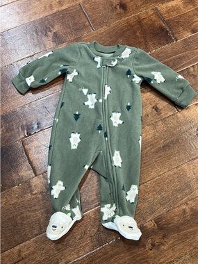 Carter's Olive Green Yeti Fleece Footed One-Piece 3 month